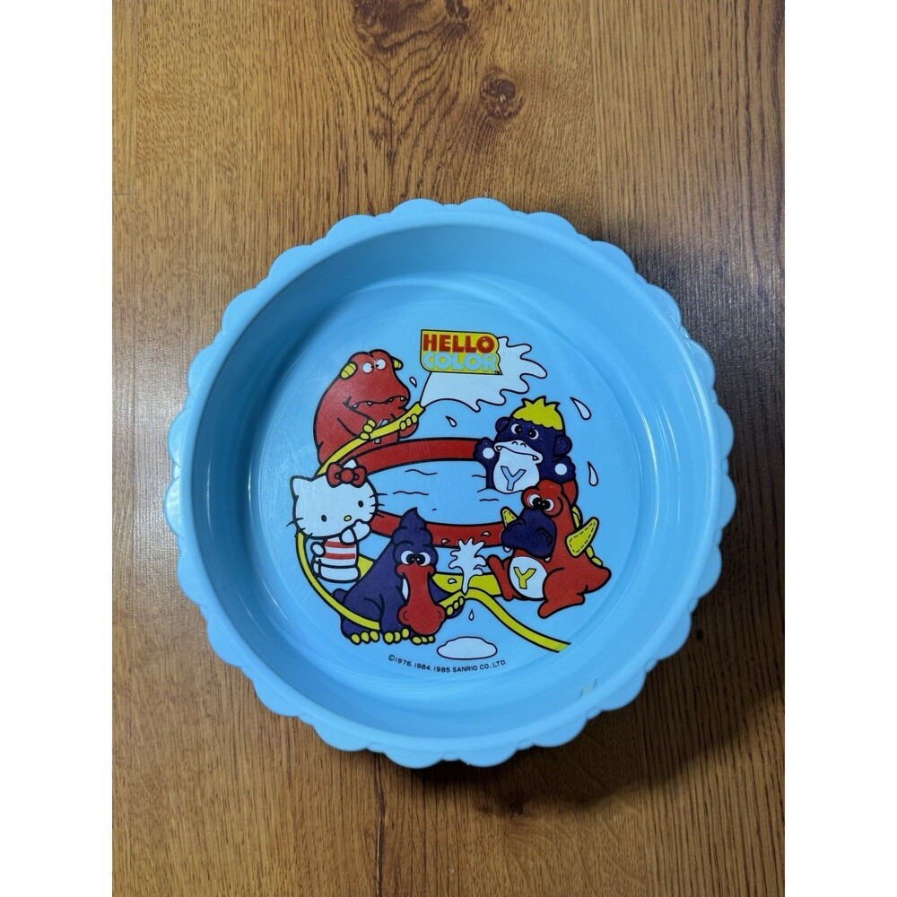Vtg 1985 Sanrio Hello Kitty Hello Color Plastic Bowl Blue Scalloped Japan Kawaii